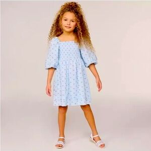 Janie and Jack Girls Blue Floral Puff Sleeve Smocked Dress